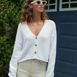 White + Warren Italian Recycled Cotton Cropped Cardigan
