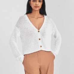 White + Warren Italian Recycled Cotton Cropped Cardigan