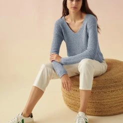 White + Warren Sales 24 White + Warren Cotton Linen Marled V Neck Summer Staples