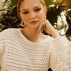 White + Warren Italian Blend Crochet Crewneck