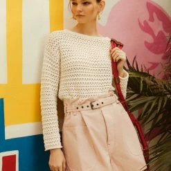 White + Warren Italian Blend Crochet Crewneck
