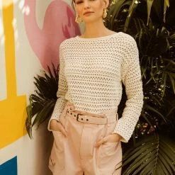 White + Warren Italian Blend Crochet Crewneck