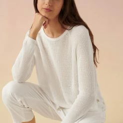 White + Warren Linen Ribbed Crewneck