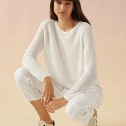 White + Warren Linen Ribbed Crewneck