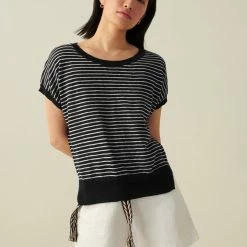 White + Warren Vacation Wardrobe Linen Slub Striped Tee