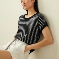 White + Warren Vacation Wardrobe Linen Slub Striped Tee