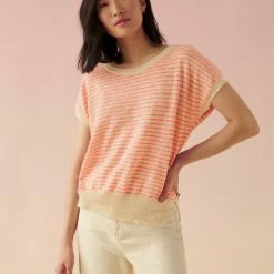 White + Warren Vacation Wardrobe Linen Slub Striped Tee