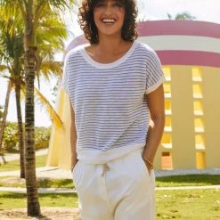 White + Warren Linen Slub Striped Tee Vacation Wardrobe