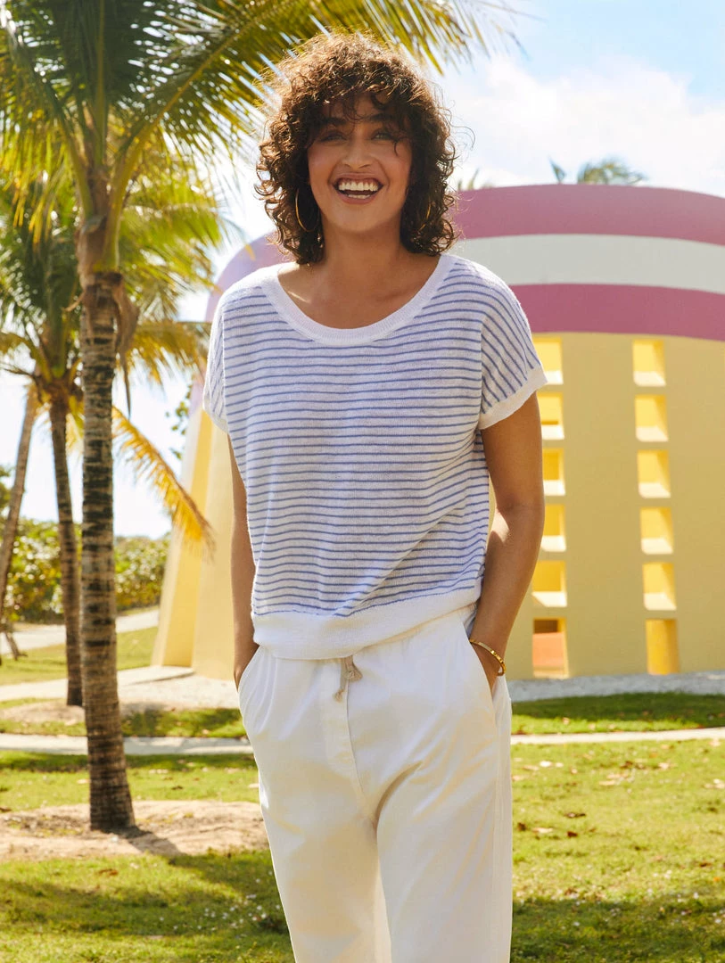 Cheap 👏 White + Warren Linen Slub Striped Tee Vacation Wardrobe 😉 2 White + Warren Linen Slub Striped Tee Vacation Wardrobe