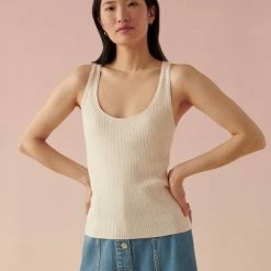 White + Warren Vacation Wardrobe Linen Blend Ribbed Tank