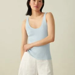 White + Warren Vacation Wardrobe Linen Blend Ribbed Tank