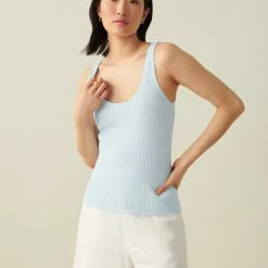 White + Warren Vacation Wardrobe Linen Blend Ribbed Tank
