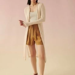 White + Warren Linen Slub Long Hooded Cardigan
