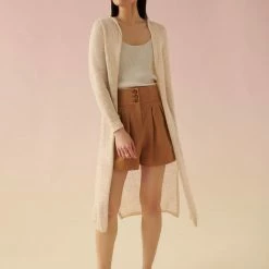 White + Warren Linen Slub Long Hooded Cardigan