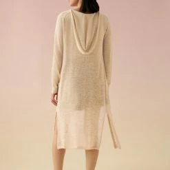 White + Warren Linen Slub Long Hooded Cardigan