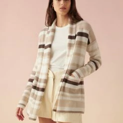 White + Warren Luxe Cashmere Striped Cardigan