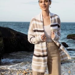 White + Warren Luxe Cashmere Striped Cardigan