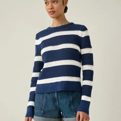 White + Warren Cotton Striped Mesh Crewneck Summer Staples