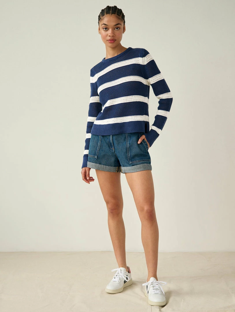 Best Sale ⌛ White + Warren Cotton Striped Mesh Crewneck ☀️ Summer Staples ⌛ 3 White + Warren Cotton Striped Mesh Crewneck Summer Staples