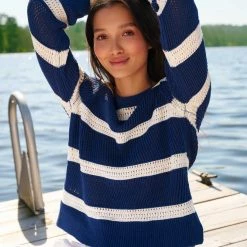 Best Sale ⌛ White + Warren Cotton Striped Mesh Crewneck ☀️ Summer Staples ⌛ 10 White + Warren Cotton Striped Mesh Crewneck Summer Staples