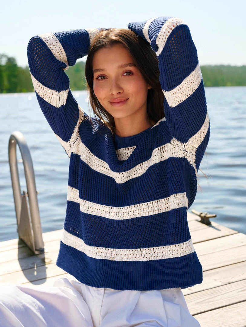 Best Sale ⌛ White + Warren Cotton Striped Mesh Crewneck ☀️ Summer Staples ⌛ 5 White + Warren Cotton Striped Mesh Crewneck Summer Staples