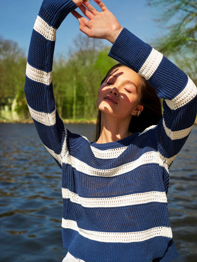 Best Sale ⌛ White + Warren Cotton Striped Mesh Crewneck ☀️ Summer Staples ⌛ 4 White + Warren Cotton Striped Mesh Crewneck Summer Staples