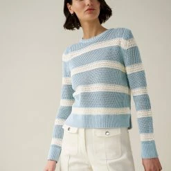 White + Warren Cotton Striped Mesh Crewneck Summer Staples