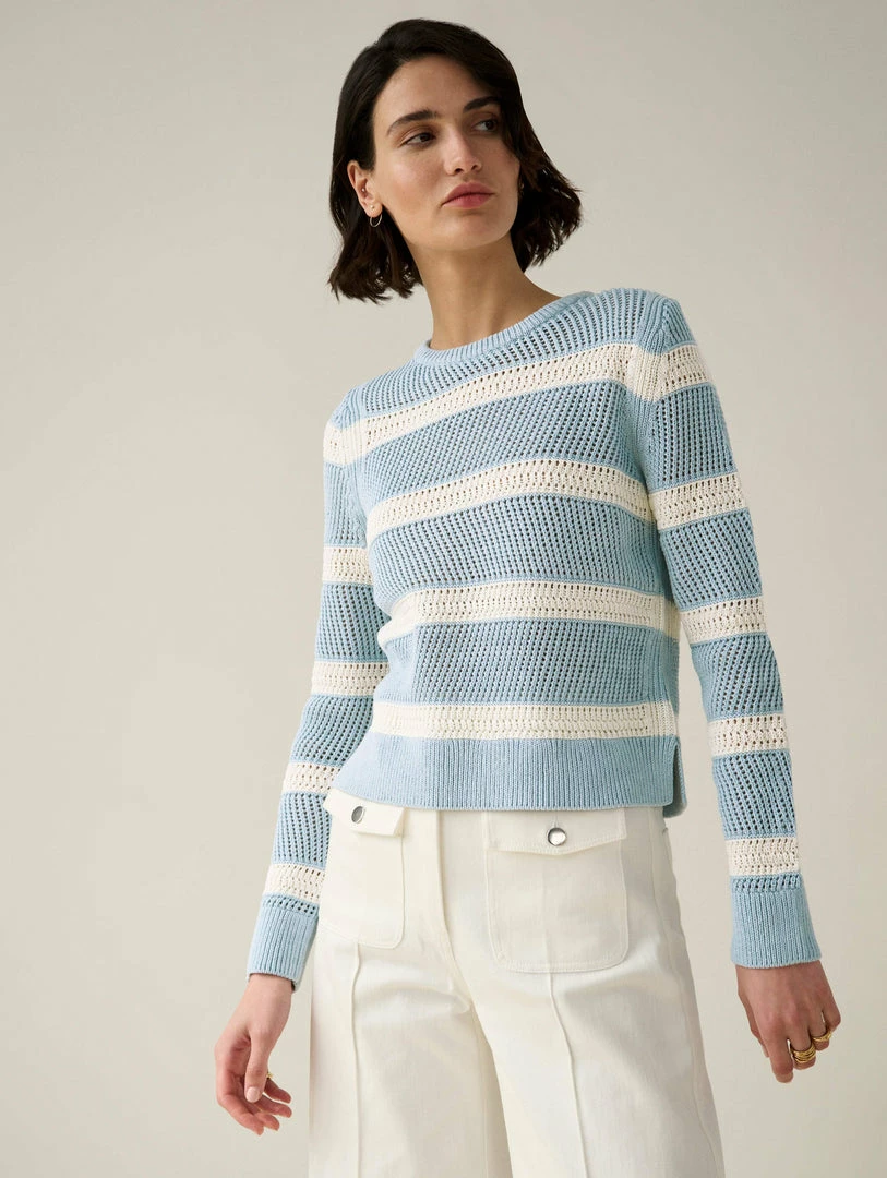 Buy ✔️ White + Warren Cotton Striped Mesh Crewneck ☀️ Summer Staples 🔔 1 White + Warren Cotton Striped Mesh Crewneck Summer Staples