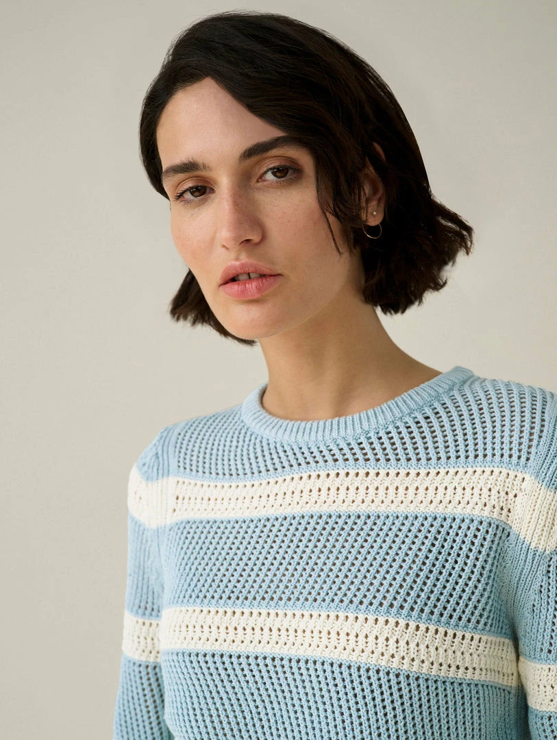 Buy ✔️ White + Warren Cotton Striped Mesh Crewneck ☀️ Summer Staples 🔔 5 White + Warren Cotton Striped Mesh Crewneck Summer Staples