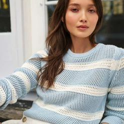 Buy ✔️ White + Warren Cotton Striped Mesh Crewneck ☀️ Summer Staples 🔔 8 White + Warren Cotton Striped Mesh Crewneck Summer Staples