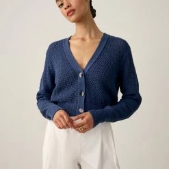 White + Warren Summer Staples Cotton Cropped Mesh Cardigan