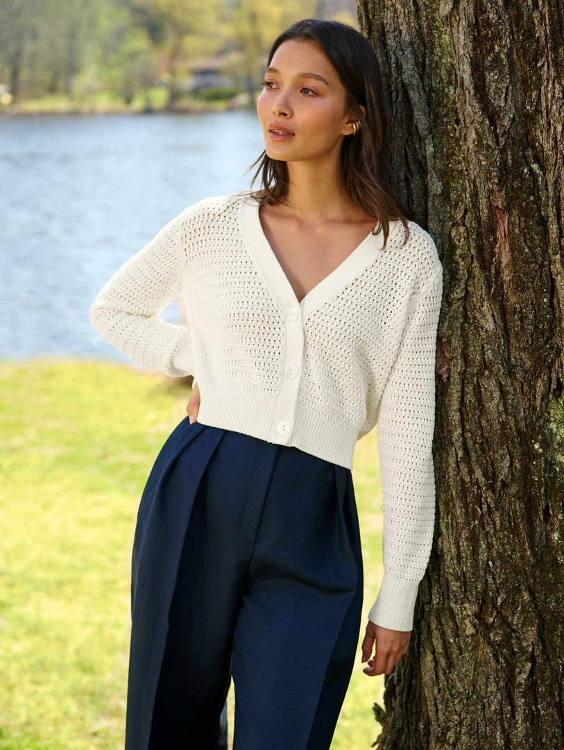 Top 10 😉 White + Warren Cotton Cropped Mesh Cardigan ✨ 2 White + Warren Cotton Cropped Mesh Cardigan