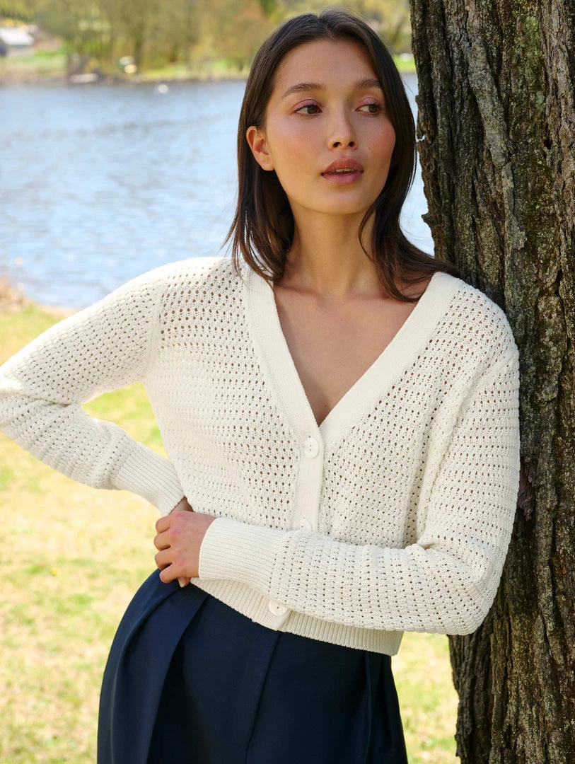 Top 10 😉 White + Warren Cotton Cropped Mesh Cardigan ✨ 4 White + Warren Cotton Cropped Mesh Cardigan