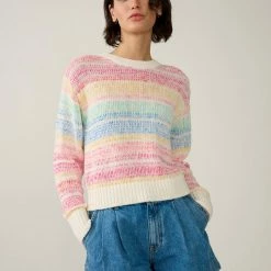 White + Warren Cotton Marled Striped Crewneck