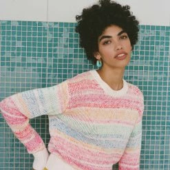 White + Warren Cotton Marled Striped Crewneck