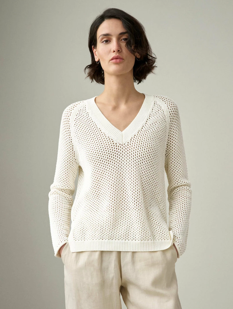 Brand new 🤩 White + Warren ☀️ Summer Staples Cotton Mesh V Neck 👏 1 White + Warren Summer Staples Cotton Mesh V Neck