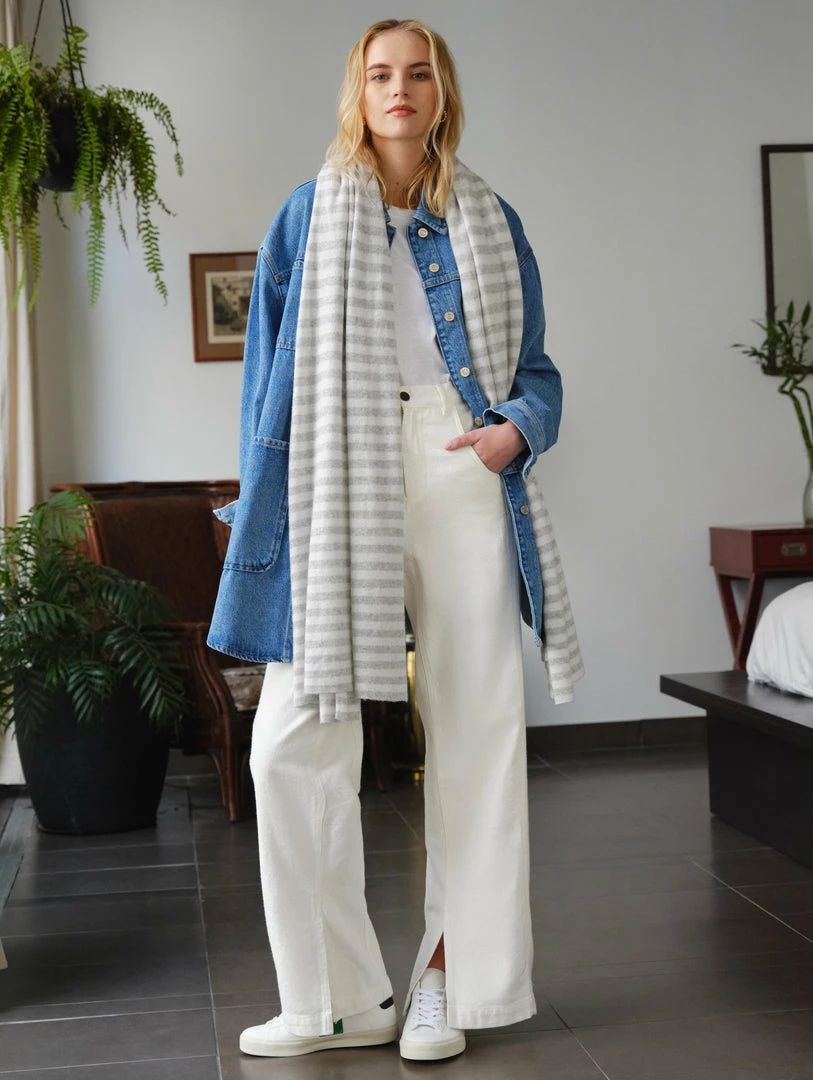 Buy 😍 White + Warren Pattern Shop Cashmere Striped Travel Wrap 🔔 2 White + Warren Pattern Shop Cashmere Striped Travel Wrap