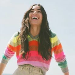 White + Warren Cashmere Rainbow Striped Hoodie Best-Sellers