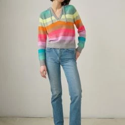 White + Warren Cashmere Rainbow Striped Hoodie Best-Sellers
