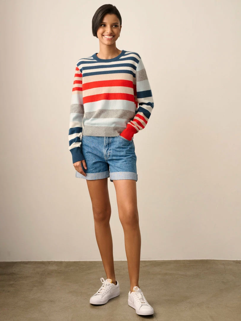 Wholesale 🎉 White + Warren Cashmere Mixed Stripe Crewneck Best-Sellers 🎁 4 White + Warren Cashmere Mixed Stripe Crewneck Best-Sellers