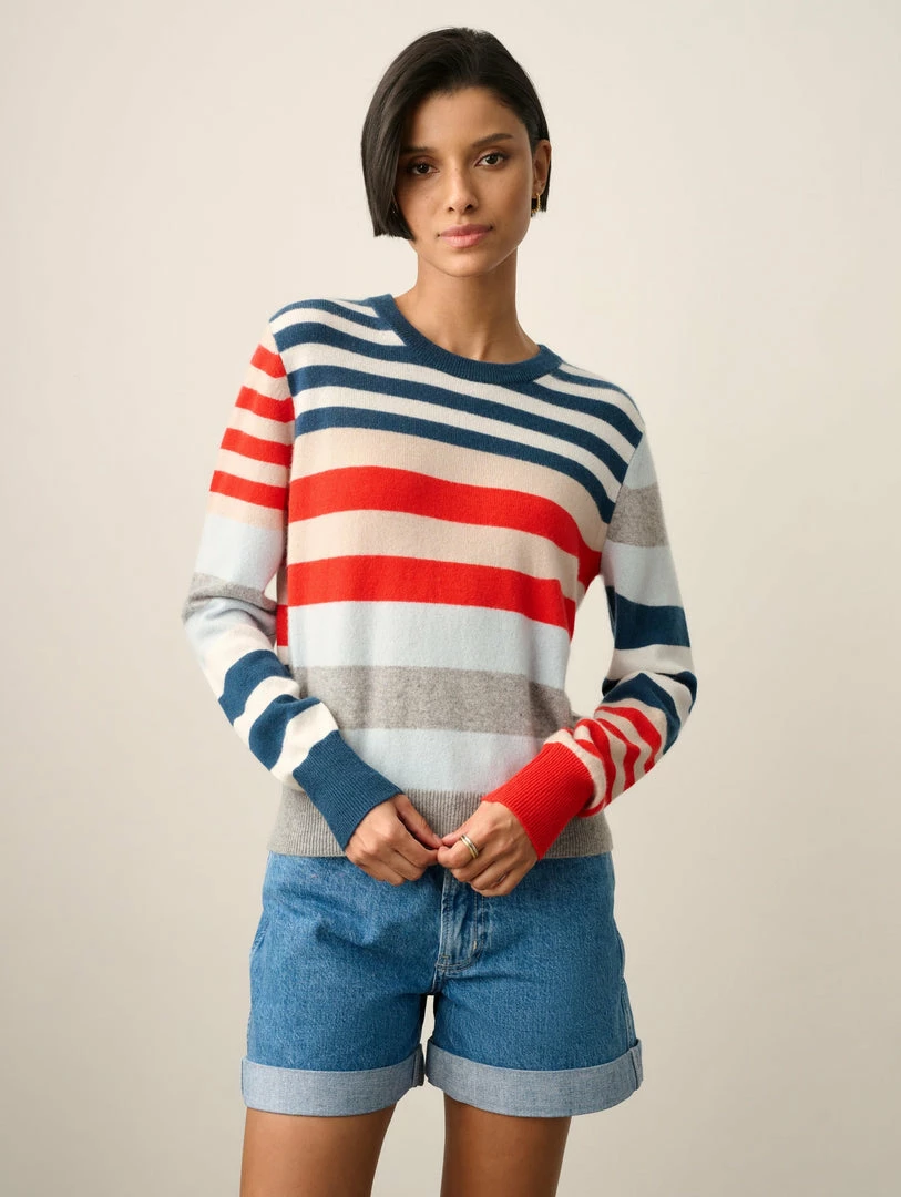 Wholesale 🎉 White + Warren Cashmere Mixed Stripe Crewneck Best-Sellers 🎁 1 White + Warren Cashmere Mixed Stripe Crewneck Best-Sellers