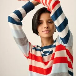 Wholesale 🎉 White + Warren Cashmere Mixed Stripe Crewneck Best-Sellers 🎁 9 White + Warren Cashmere Mixed Stripe Crewneck Best-Sellers