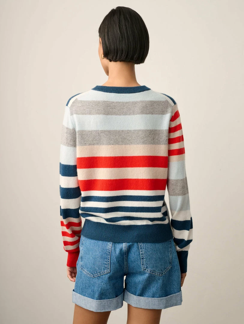 Wholesale 🎉 White + Warren Cashmere Mixed Stripe Crewneck Best-Sellers 🎁 7 White + Warren Cashmere Mixed Stripe Crewneck Best-Sellers