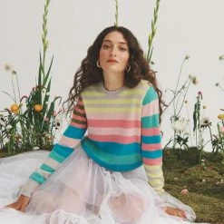 White + Warren Cashmere Mixed Stripe Crewneck