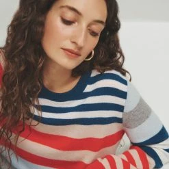 Wholesale 🎉 White + Warren Cashmere Mixed Stripe Crewneck Best-Sellers 🎁 12 White + Warren Cashmere Mixed Stripe Crewneck Best-Sellers