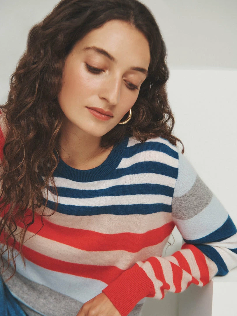 Wholesale 🎉 White + Warren Cashmere Mixed Stripe Crewneck Best-Sellers 🎁 6 White + Warren Cashmere Mixed Stripe Crewneck Best-Sellers