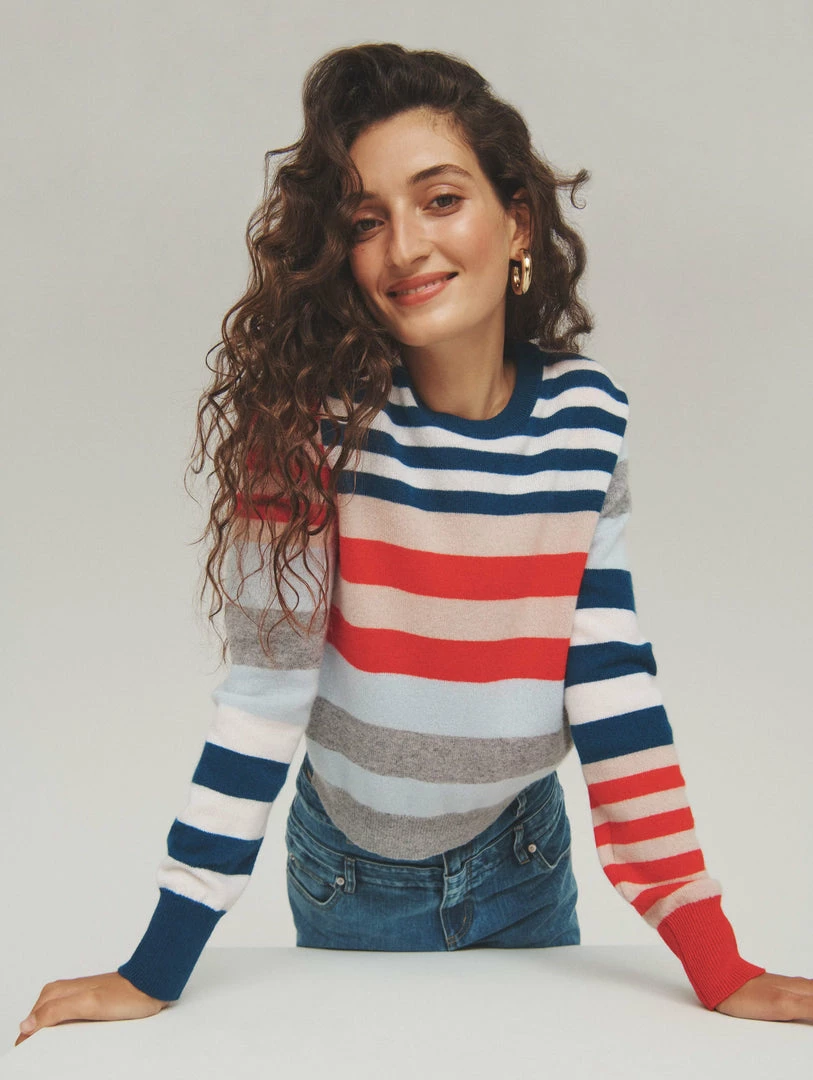 Wholesale 🎉 White + Warren Cashmere Mixed Stripe Crewneck Best-Sellers 🎁 2 White + Warren Cashmere Mixed Stripe Crewneck Best-Sellers